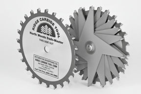 A set of dado blades and chipper blades for a table saw, with varying sizes displayed against a white background.